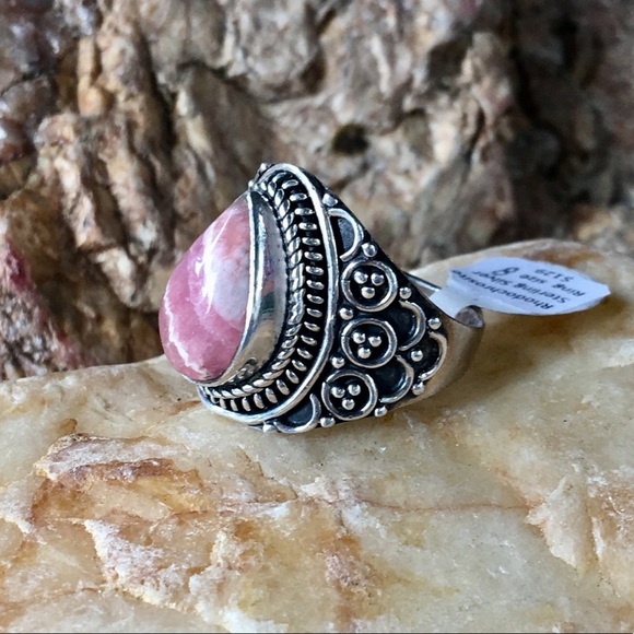 Rhodochrosite 925 sterling silver ring 8 NWT - Picture 3 of 6